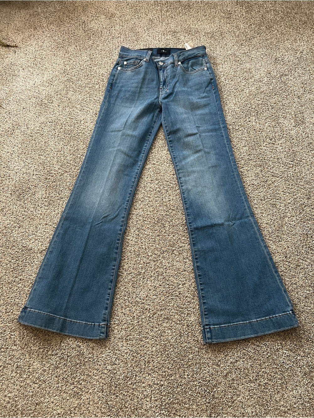 7 For All Mankind Women's Straight Leg Jeans in Medium Blue Denim - Picture 4 of 5